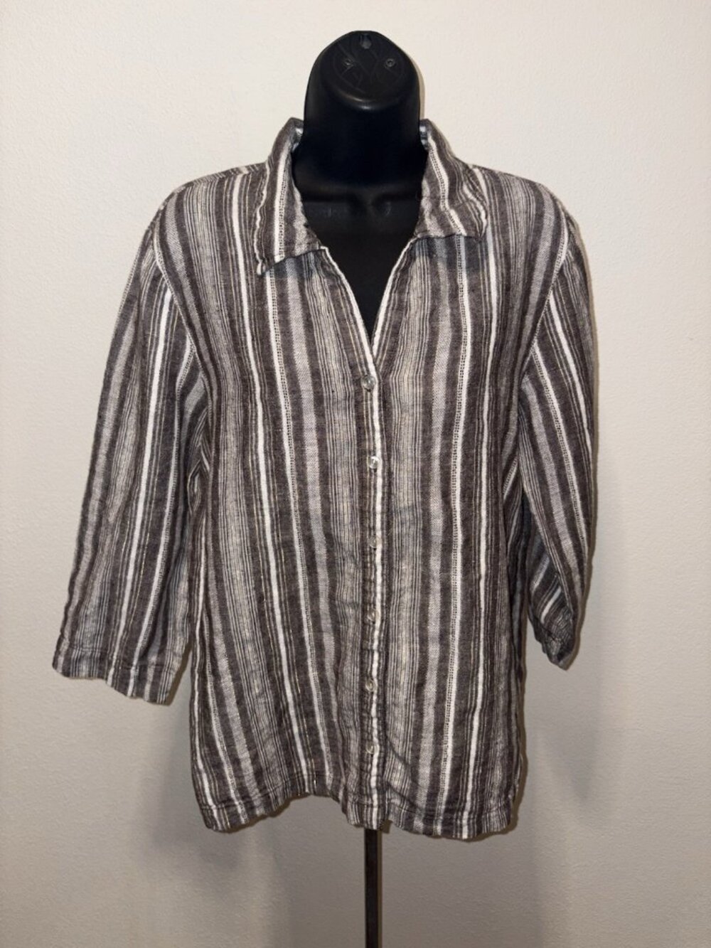 JM Collections Linen Blouse Top Women’s 14  Long sleeve Metallic Gold Thread